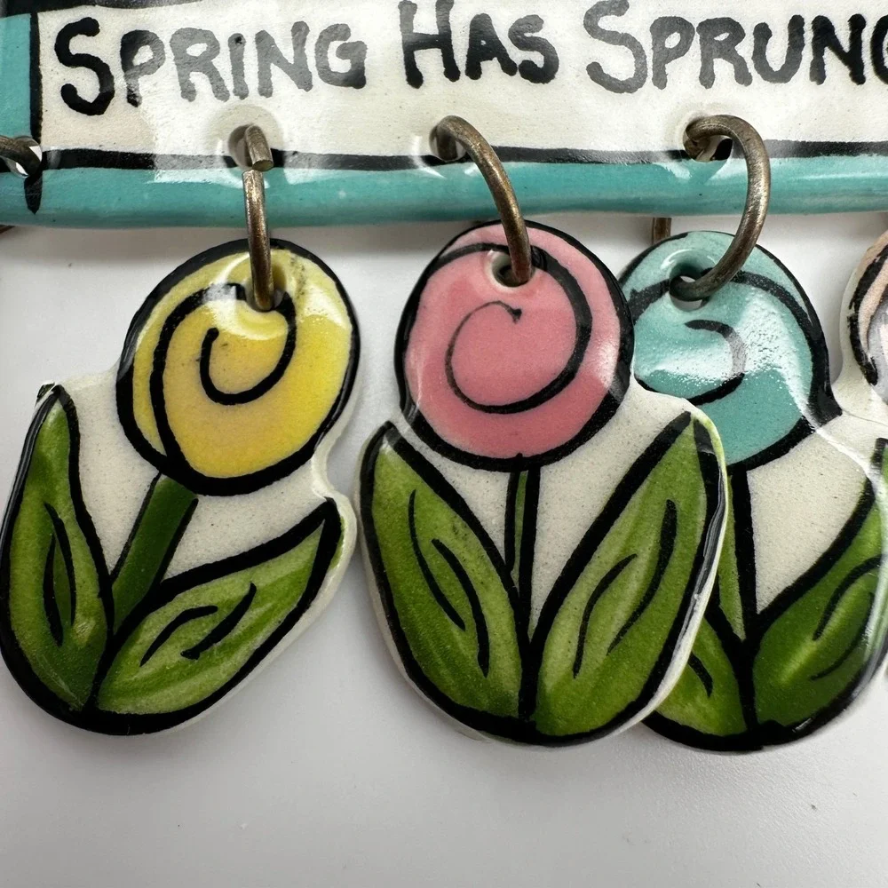Vintage 80s Spring‎ Has Sprung Enamel Brooch Colourful Dangling Flowers Jewelry
